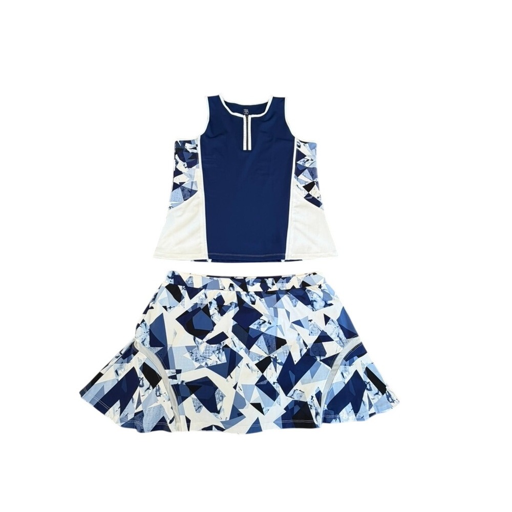 Tail Womens XL Blue Geometric Tennis Golf Skort and Quarter Zip Tank Top Set XL